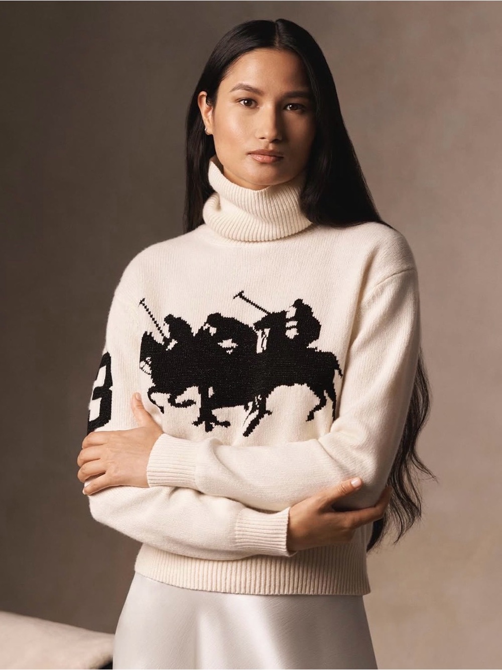 Polo Ralph Lauren Women’s Pony Wool Cashmere Sweater Turtleneck Ivory Black S